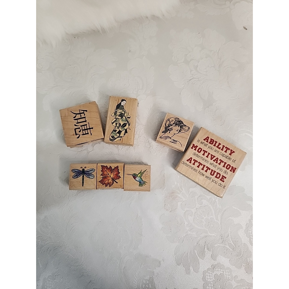 Wood Mount Rubber Stamps Craft Assorted Lot of 7